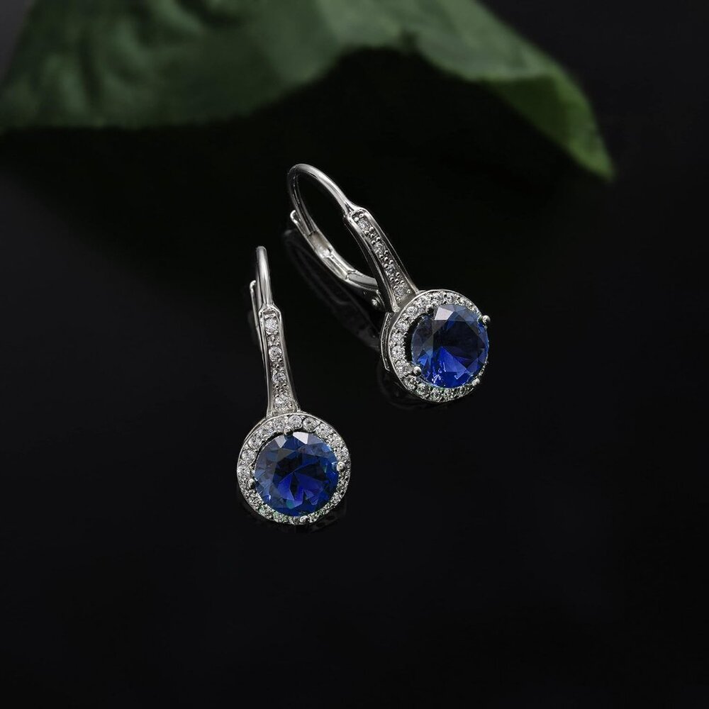 925 Sterling Silver Cubic Zirconia Halo Leverback Dangle Bridal Earrings for Wom - Picture 2 of 4